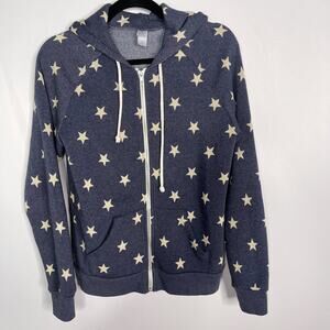 Alternative Womens Small S Blue Heather Star Fleece Full Zip Sweatshirt Hoodie